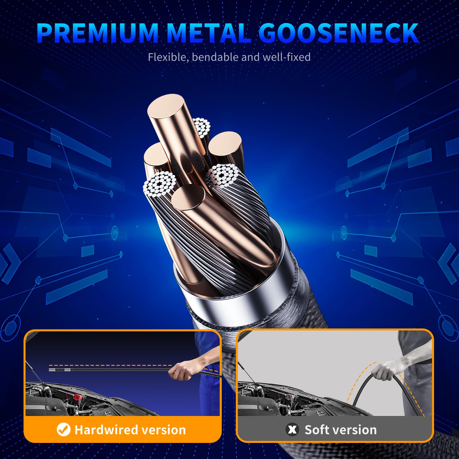 Cámara de boroscopio industrial con pantalla de 4.3 pulgadas, lente dual HD 1080P, cable semirrígido de 3.2 pies, cámara de serpiente articulada de 360° para inspección automotriz