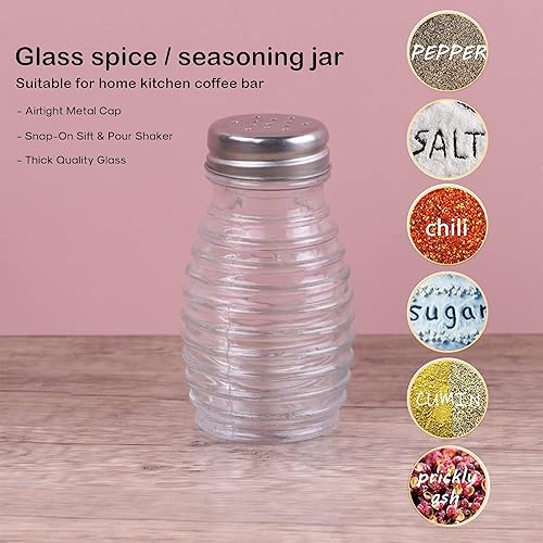 Vista 24 de ATB Salero y pimentero de vidrio con tapas de acero inoxidable, dispensadores de especias estilo granja, coctelera de azúcar con sello de frescura