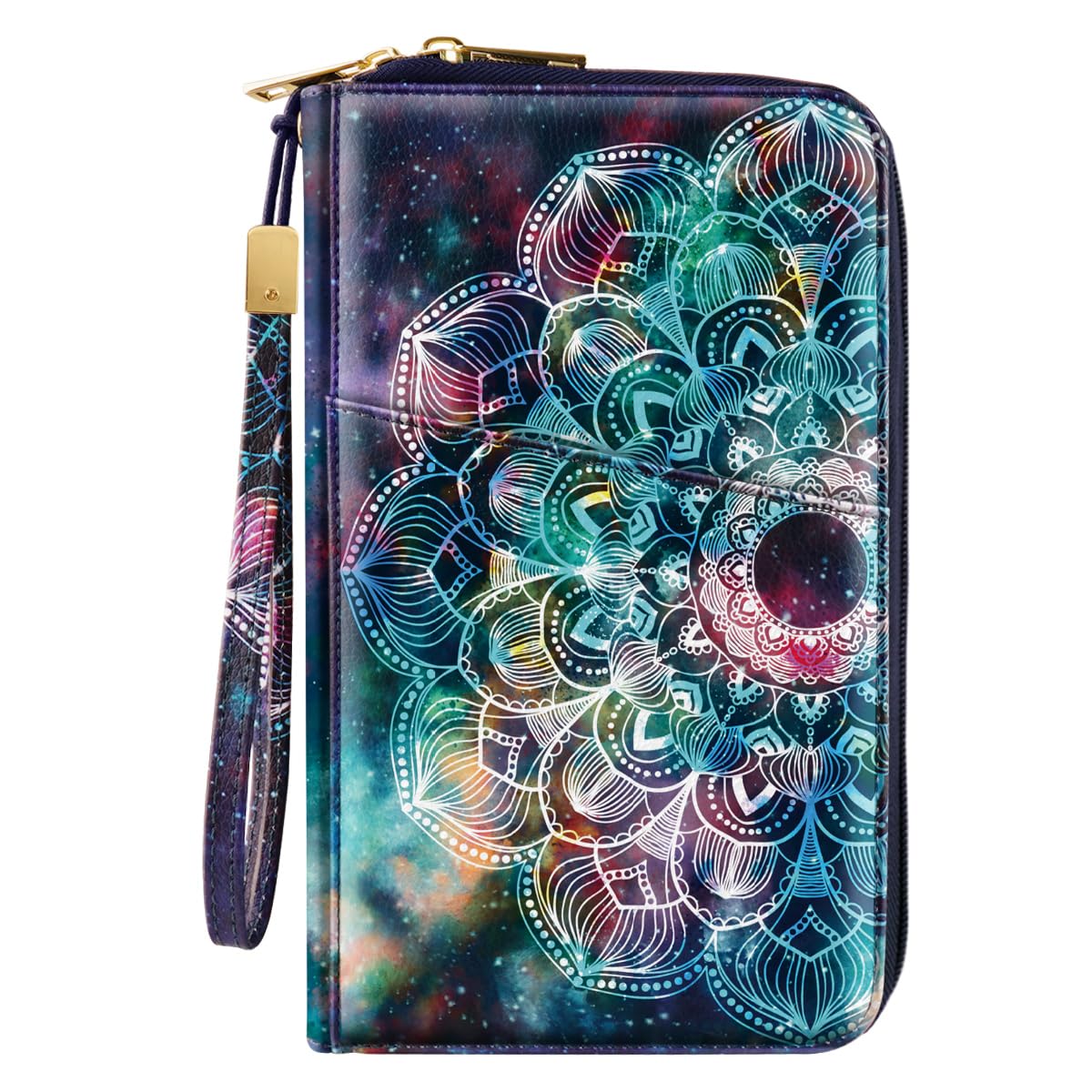 Simikol Family Passport Holder Wallet RFID Blocking Document Organizer PU Leather Mulit-purpose Travel Wallet Credit Cards Case for Women Men,Mandala