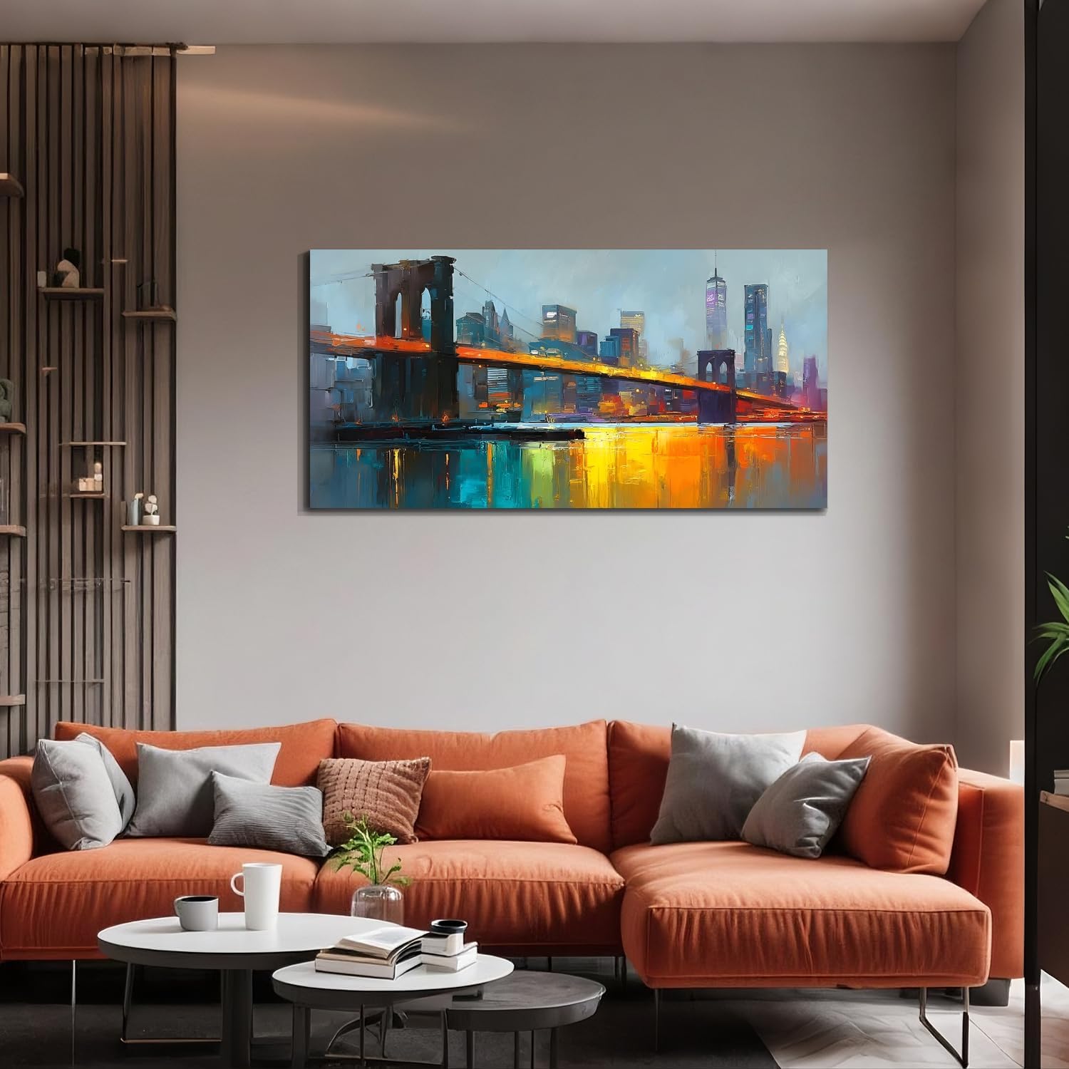 Acocifi New York Brooklyn Bridge Canvas Wall Art for Living Room 40"x20" | HD Print, night view cityscape painting, artwork for wall, suitable for office bedroom home decor, easy to Hang