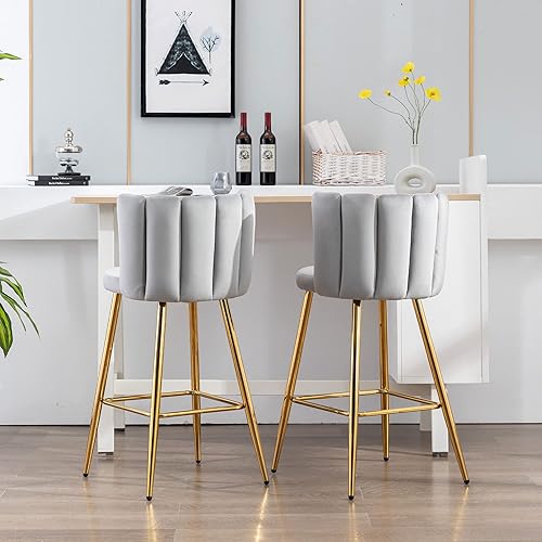 Miniatura 4 de DM Furniture Velvet - Taburetes de bar de 30 pulgadas de altura, juego de 2 taburetes de cocina modernos tapizados, taburetes de mostrador con patas
