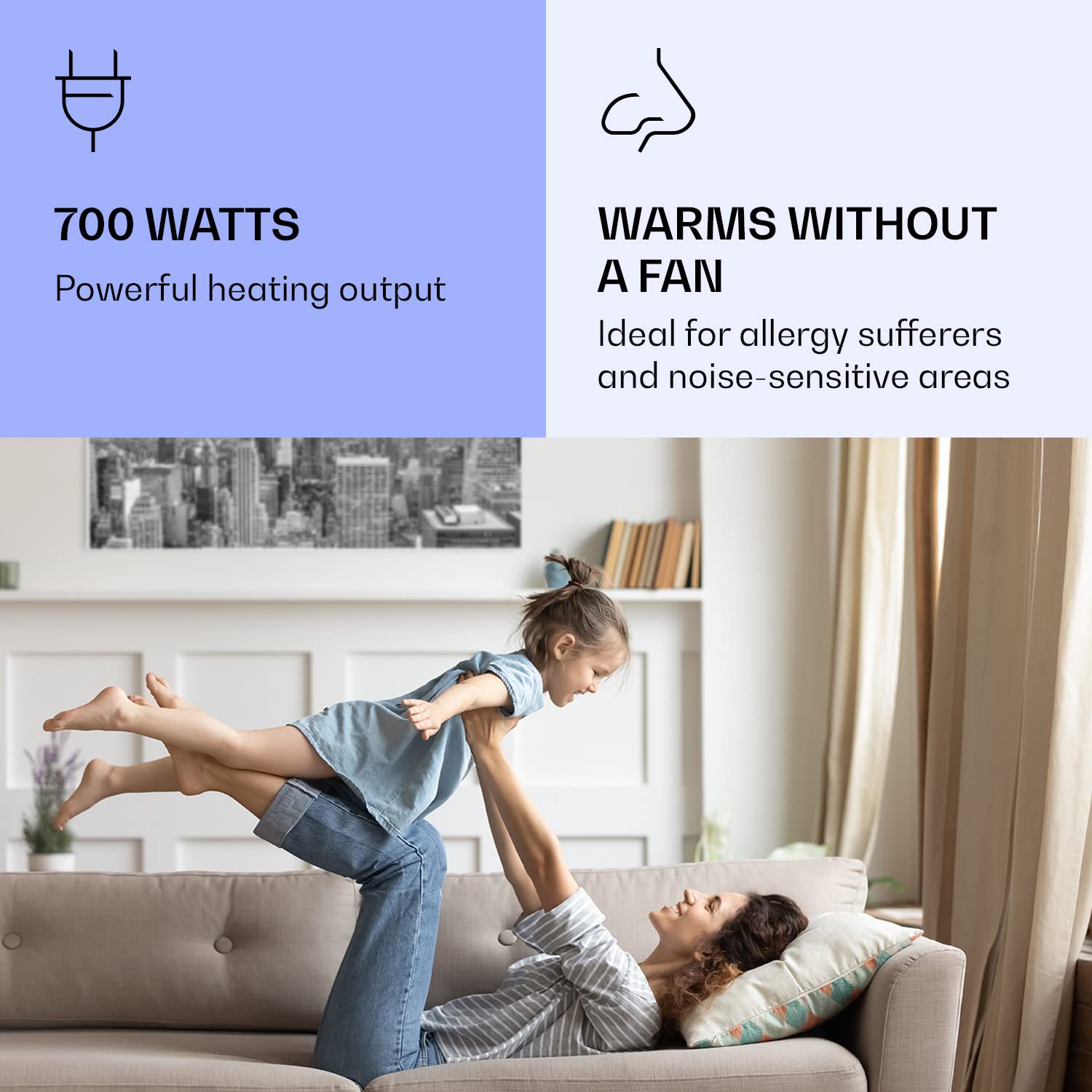 Klarstein Air Art Smart Radiador Electrico Bajo Consumo Infrarrojo de 700W para Casa, IoT/WiFi Control App, Detector Ventanas Abiertas, Termostato, Radiadores Infrarrojos Pared, Calefactores Sin CO2