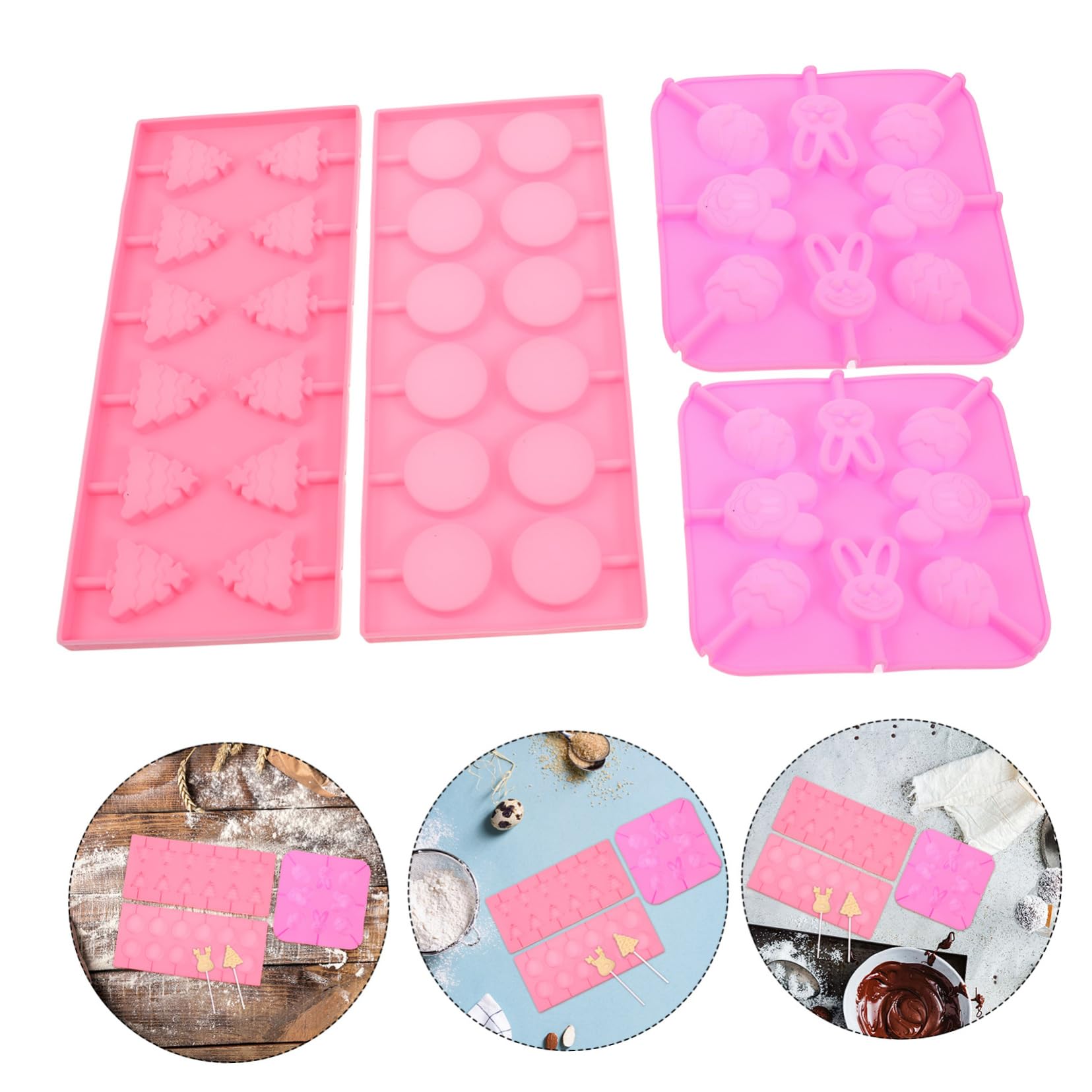 Molde para Piruletas de Chocolate Navideñas 7 Piezas de Silicona | Juego con Palitos, Bolsas y Bridas, Formas Variadas para Cocina, Apto para Dulces Duros y Uso Versátil