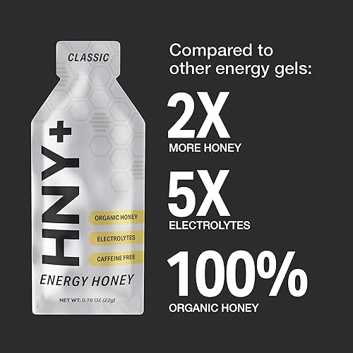 Miniatura 5 de HNY+ Natural Honey Energy Gels, Gel energético a base de miel orgánica cruda con electrolitos y cafeína, Goos para entrenamiento y correr, con