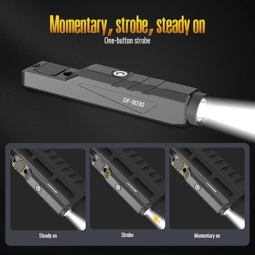 Miniatura 5 de DEFENTAC Linterna táctica de 1600 lúmenes con momentáneo y estroboscópico para rifle, luz de arma con interruptor de presión integrado compatible