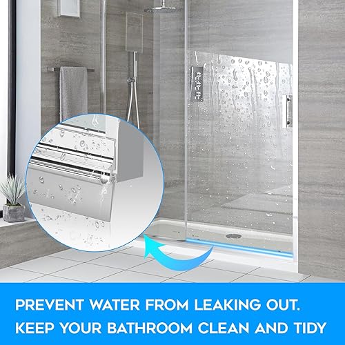 Miniatura 6 de Riel de goteo para puerta de ducha enmarcado de 25 pulgadas con barrido de vinilo, deflector de agua inferior de puerta de ducha cromada con riel de