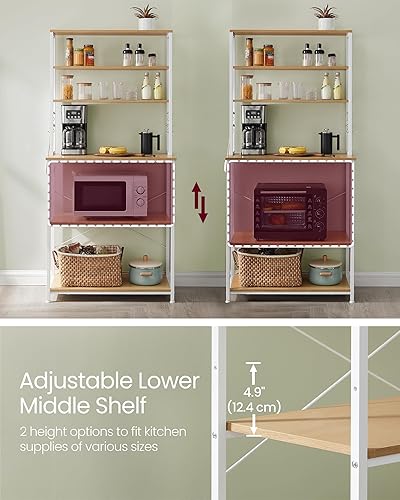 Miniatura 45 de VASAGLE Barra de café, estante para panadería de 31.5 pulgadas para cocina con almacenamiento, estantes de cocina de 6 niveles con 6 ganchos, café