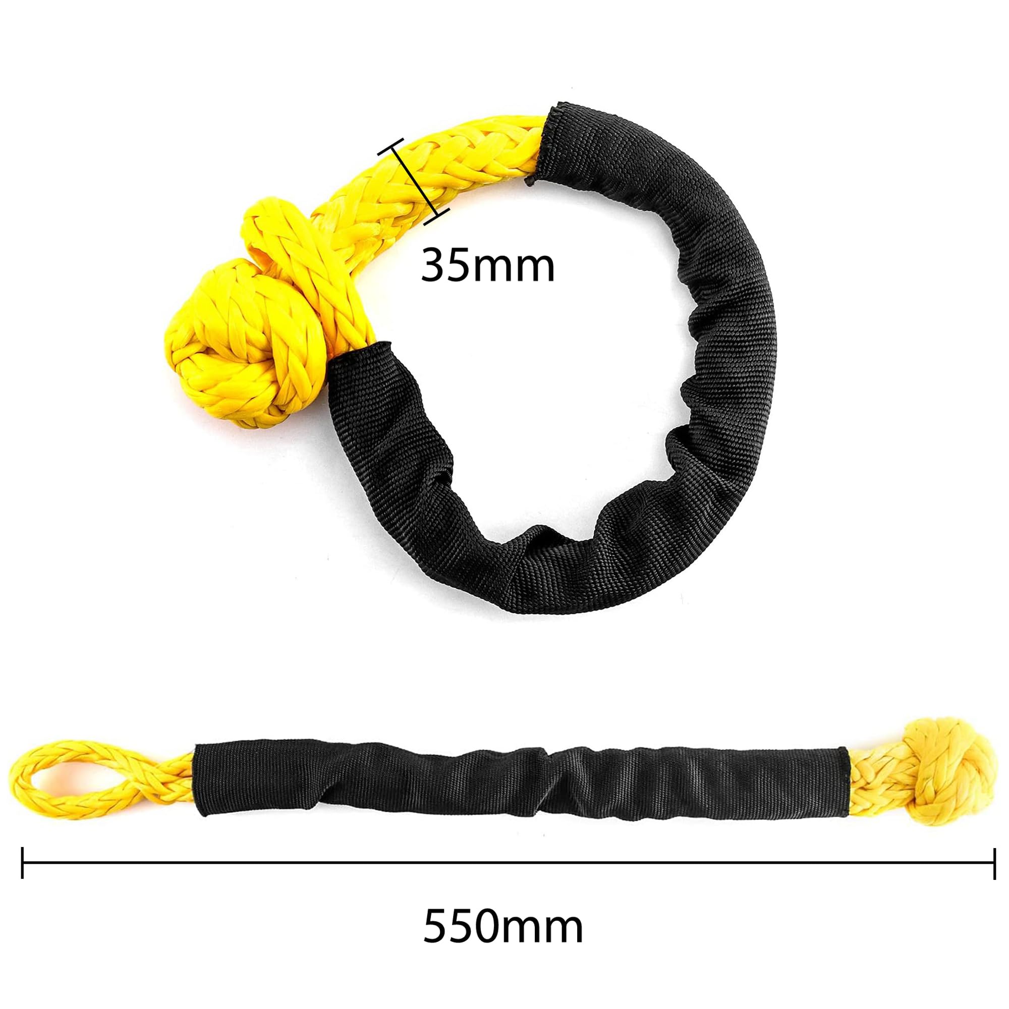 ANBOO 2 Stück SoftSchäkel, Starke Recovery Seil zur Anhängerrettung (Gelb, 12mm x 55cm)