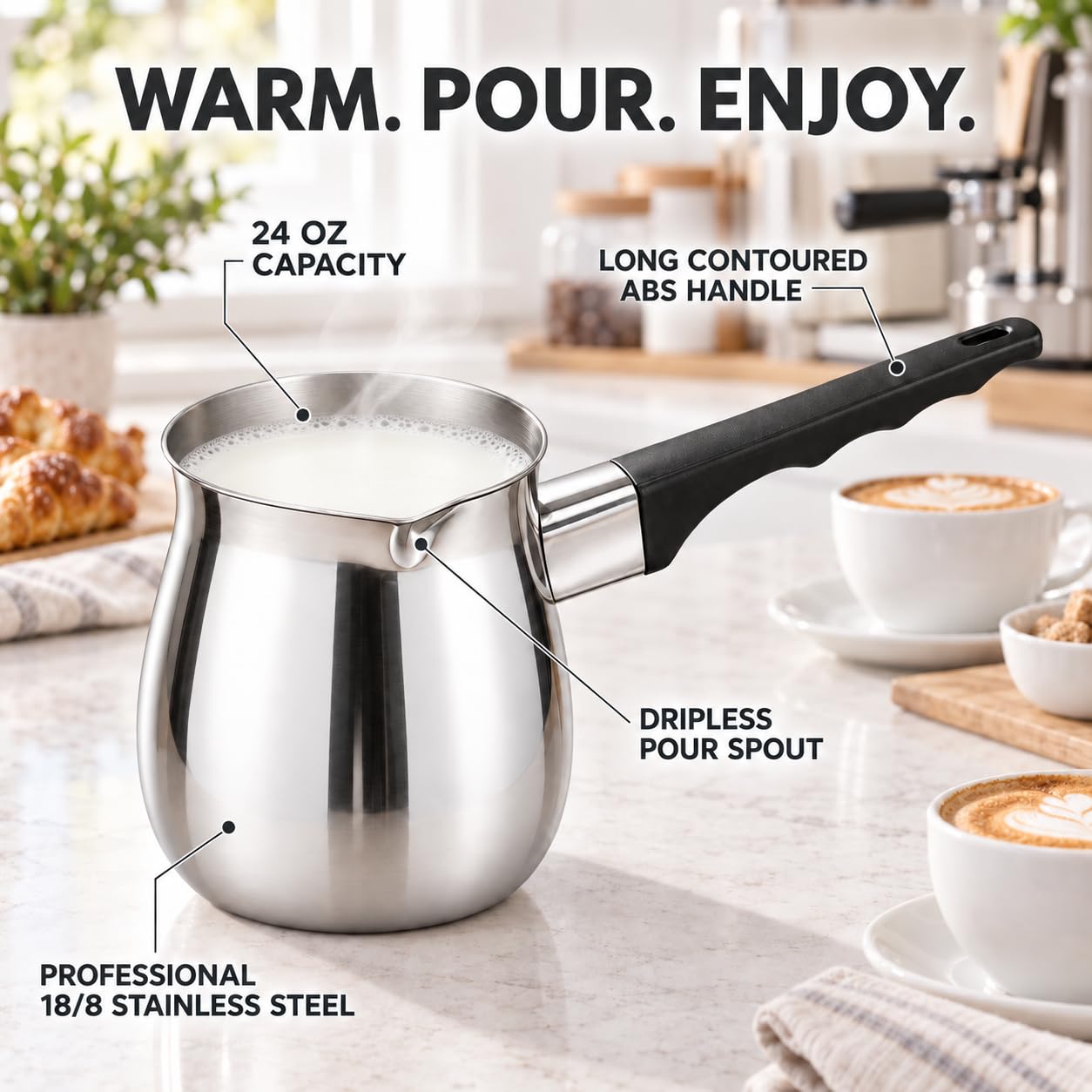 Fino Stainless Steel Turkish Coffee Warmer - 24oz -3 Fino Stainless Steel Turkish Coffee Warmer - 24oz -3