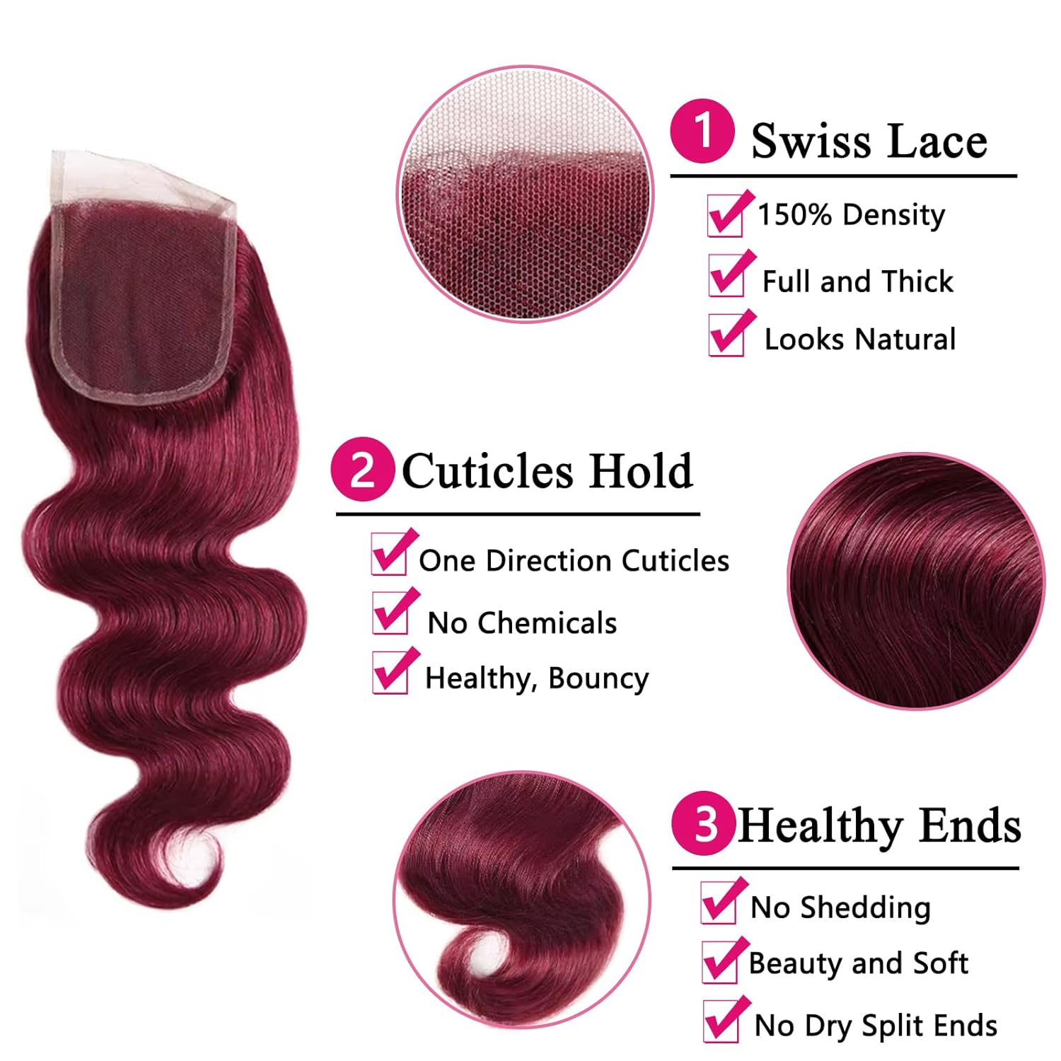Burgundy Bundles Human Hair with Closure Body Wave,99j Burgundy Human Hair Bundles with Closure 12 14 16+12inch Free 10A Brazilian Body Wave Remy Hair