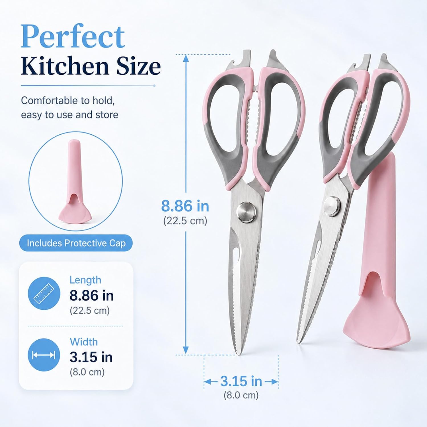 4-Pack Heavy Duty Kitchen Shears, Multi-Color Set (White/Green/Pink/Blue), Stainless Steel, Come-Apart Design Easy Cleaning, Multi-Purpose Cooking Scissors with Magnetic Holder for Fridge Organization