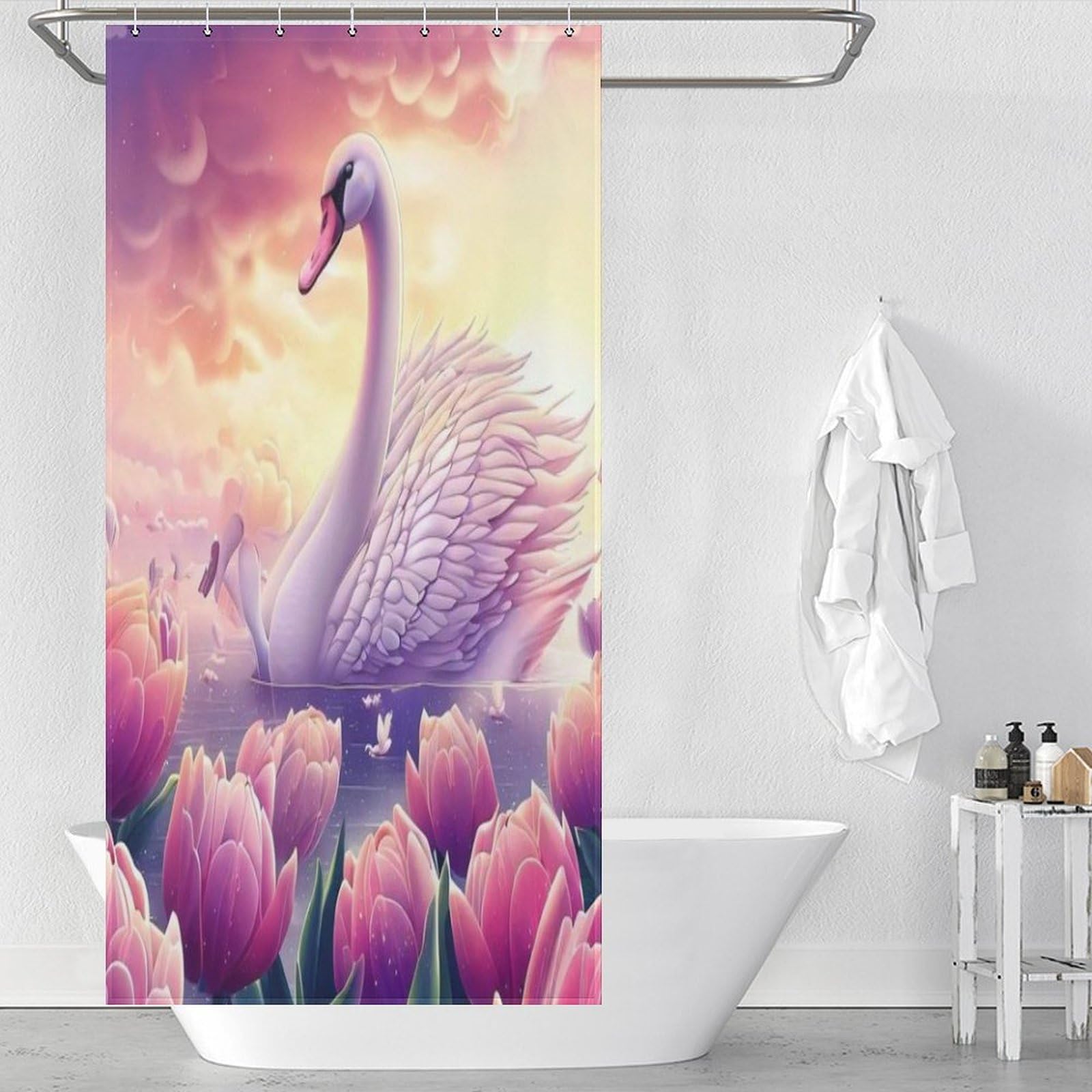 Rideau de douche cygne lavable pour éliminer l'eau sur le sol de douche