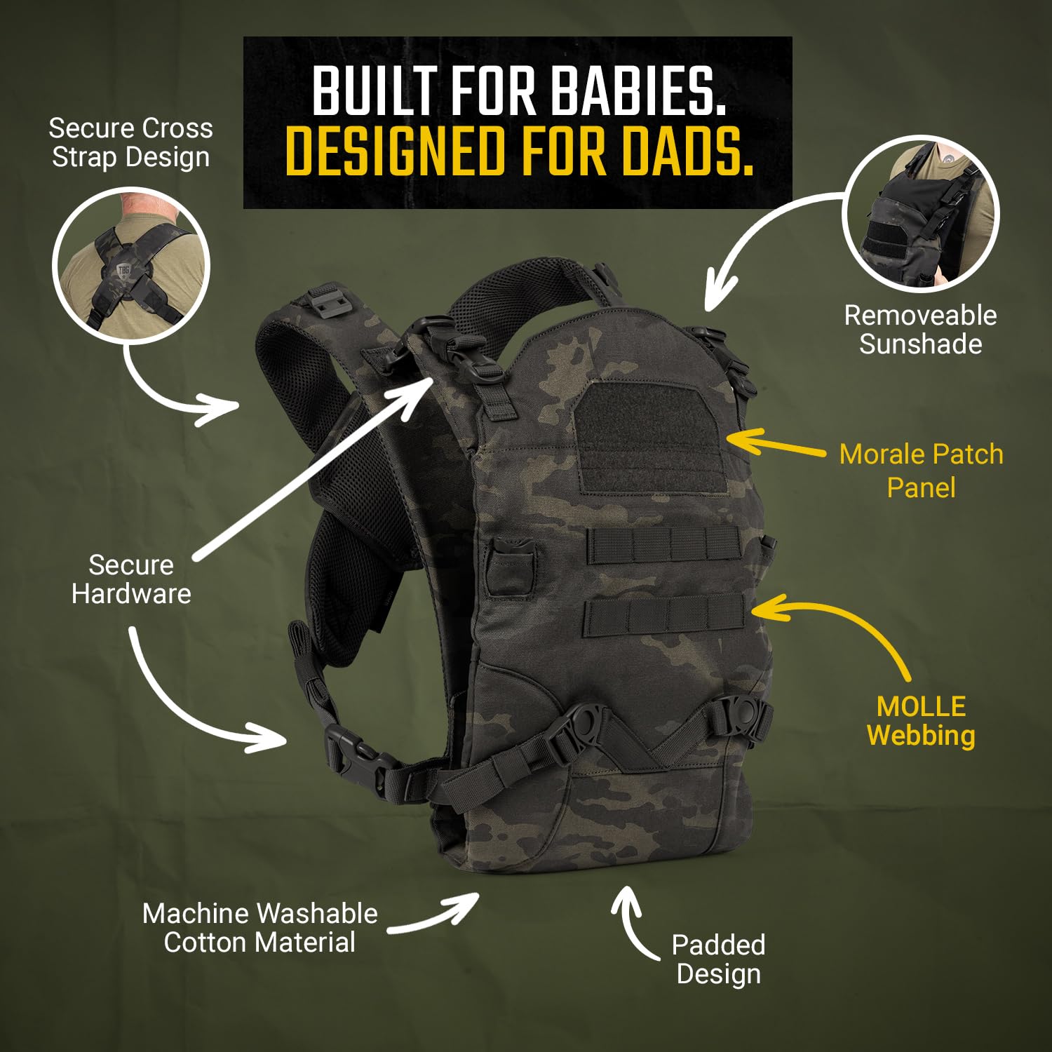 Tactical Baby Gear Tactical Baby Carrier for Dads – Ergonomic, Hip Healthy & Comfortable for Infants and Toddlers (8–33 lbs) (Black Camo)