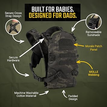 Tactical Baby Gear Tactical Baby Carrier for Dads Ergonomic, Hip Healthy & Comfortable for Infants and Toddlers (833 lbs) (Black Camo)
