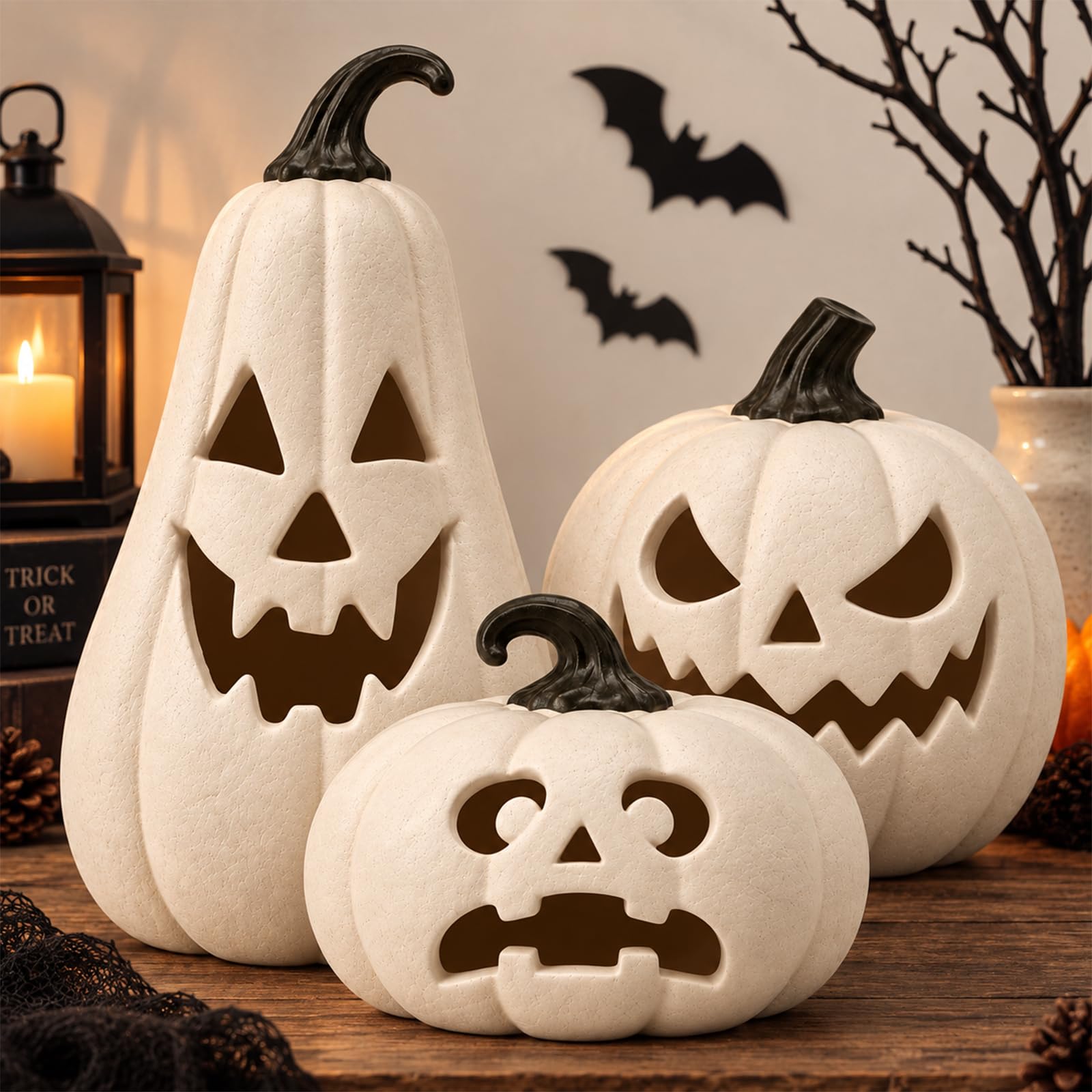 Photo 1 of Woanger Terracotta Pumpkin Lanterns, 3 Pack