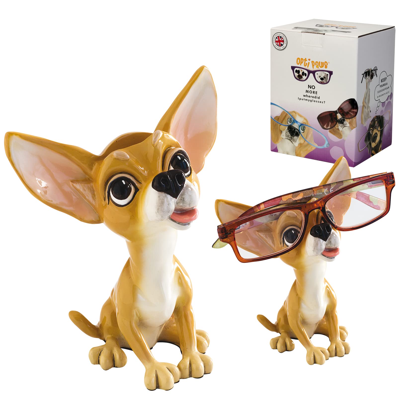 Optipaws Chihuahua Dog Figurine Glasses Holder NEW in Gift Box