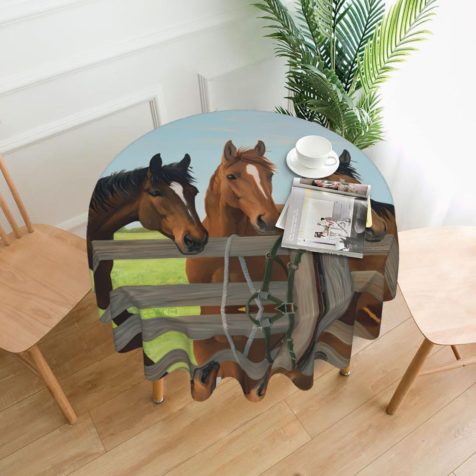 MROWYC Horse Printed Practical Round Tablecloth, Durable, Suitable for Home, Restaurant, Hotel, Gathering, and Decorative Table Covers