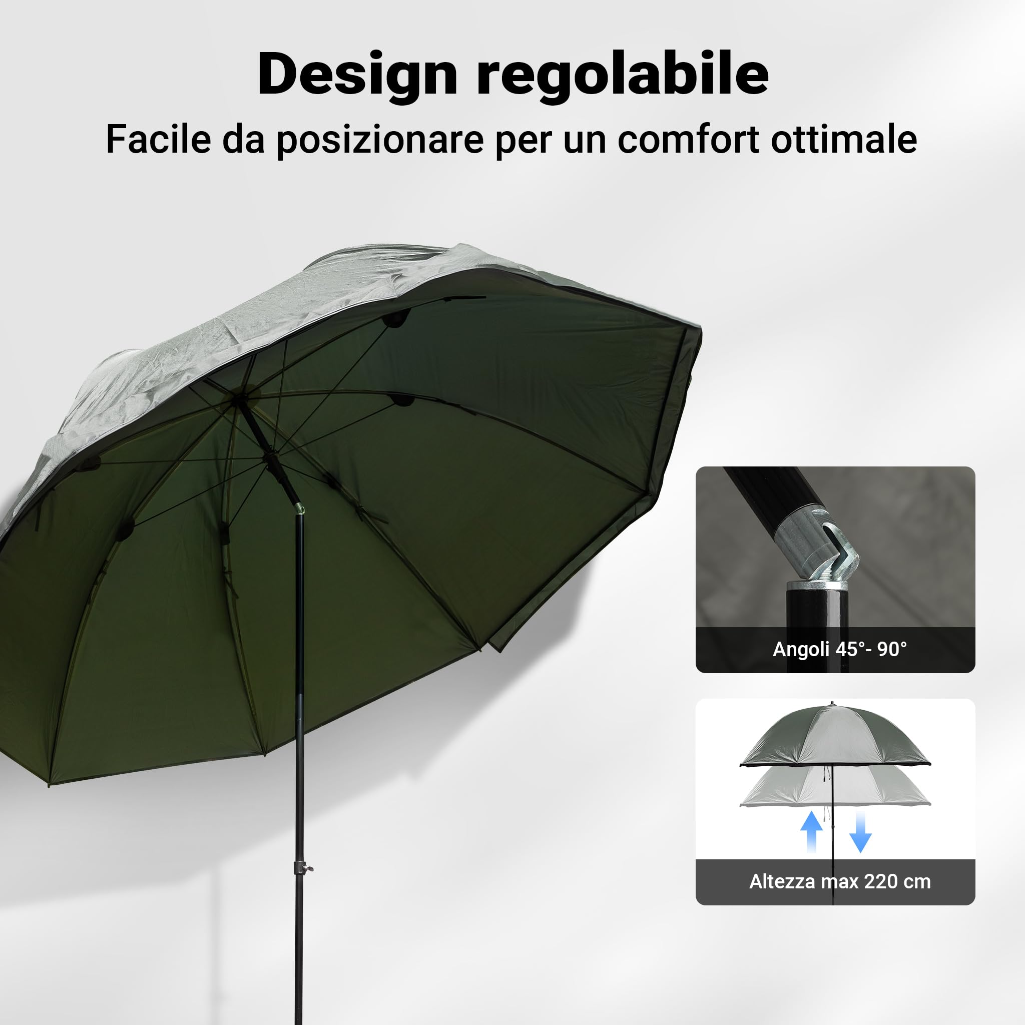 Wiltec Ombrellone da pesca con tenda e due finestre 250 cm Protegge da vento e pioggia