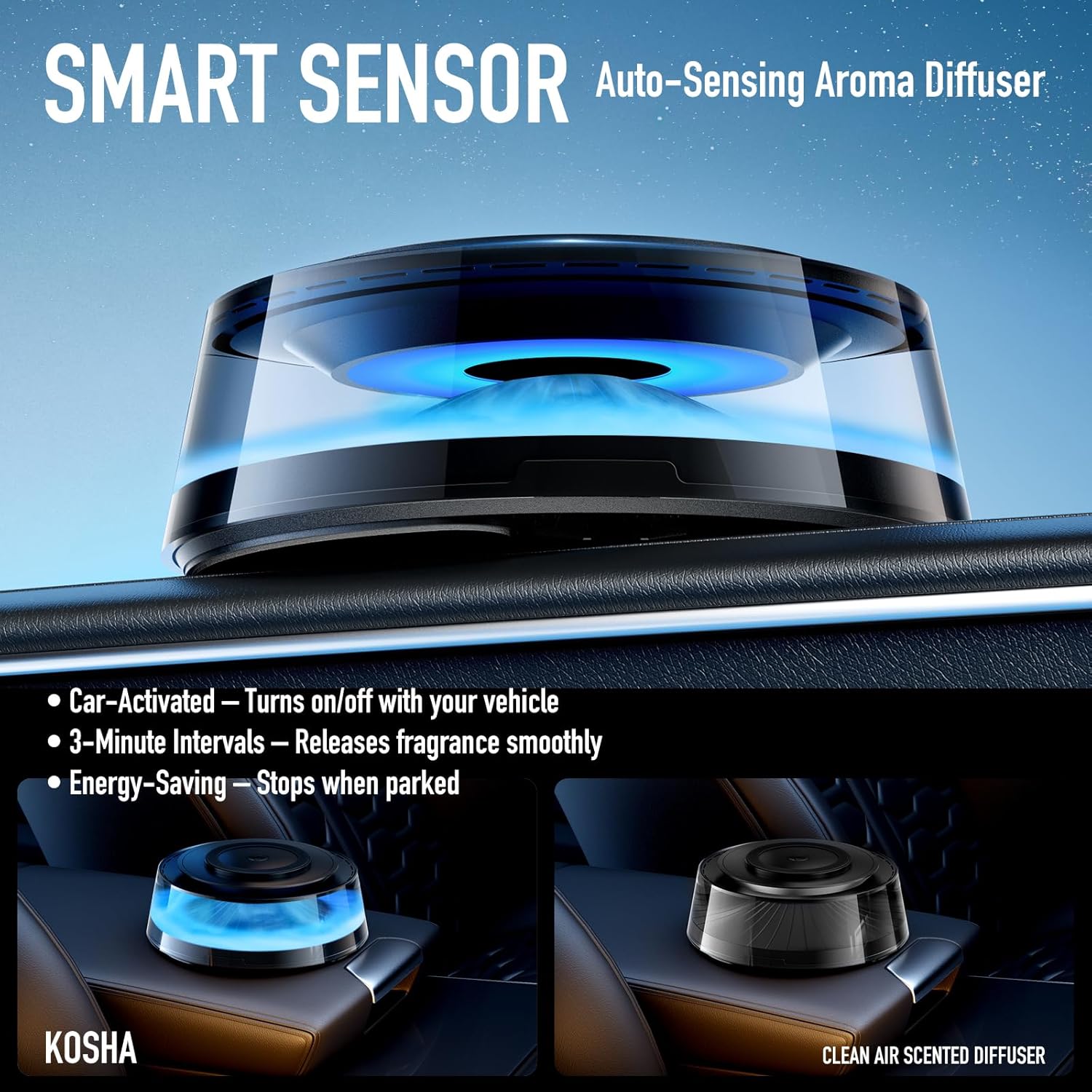 KOSHA Automobile Aroma Diffuser with LED Lights, Portable Car Air Freshener, Phone Base, 800mAh, Essential Oil Diffuser for Car & Home, Non-Slip