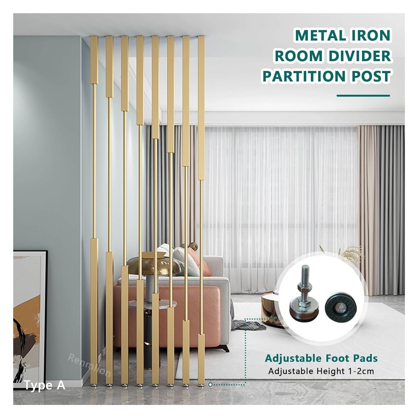 Divisori for ambienti in metallo - Pali for schermi privacy regolabili dal soffitto al pavimento for una separazione perfetta degli ambienti, senza installazione di trapano