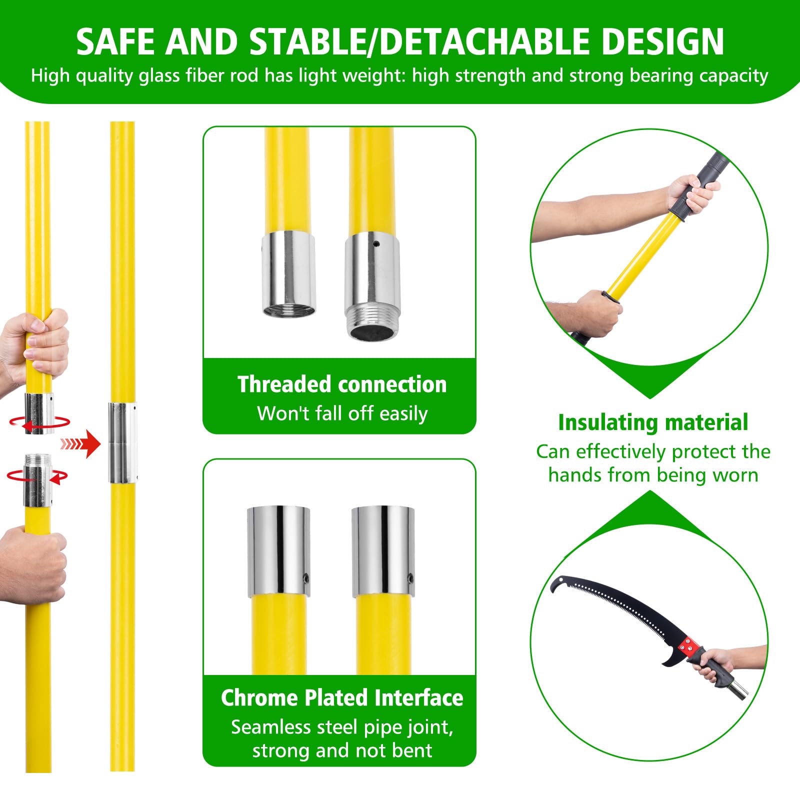Coupe Branche Télescopique 8m: Scie Telescopique Elaguer 2 en 1,7 Manche Télescopique | 2 Lames de Scie | Sac de Transport, Scie d'élagage Pour Élagage Palmiers Arbustes (jaune)