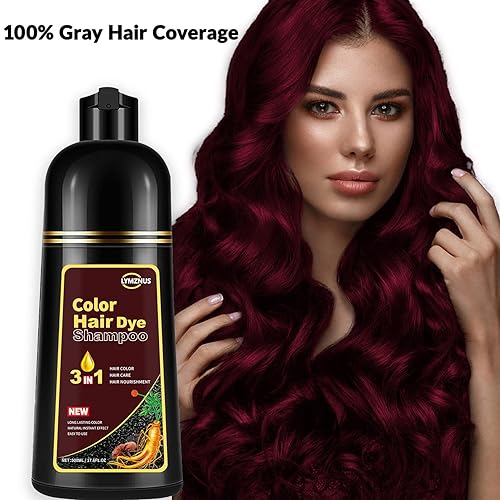 Miniatura 2 de Champú de tinte para el cabello 3 en 1 rojo vino oscuro, champú instantáneo de color de cabello para cobertura de cabello gris para hombres y
