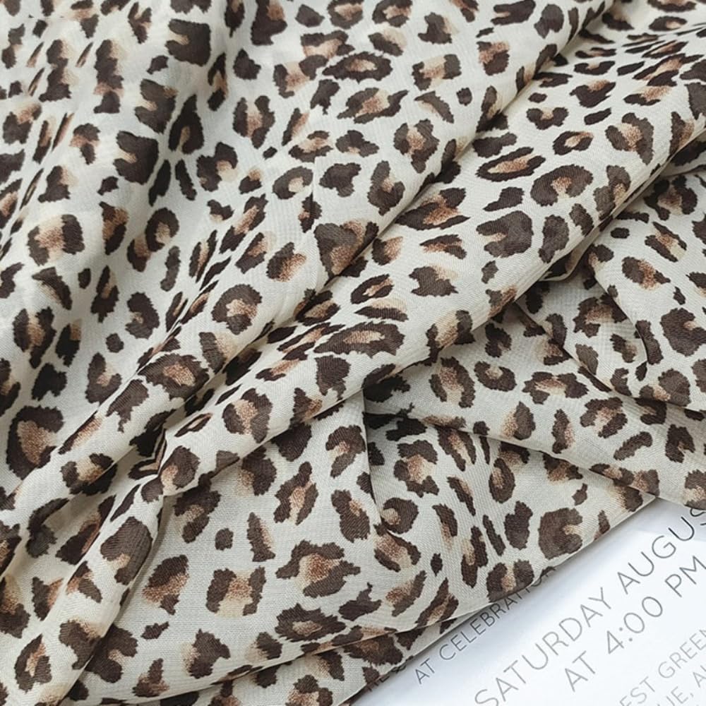 Motivo leopardato, tessuto decorativo in chiffon, patchwork, tessuto stampato leopardato, al metro, larghezza 150 cm, per fai da te, cucito, borse, accenti per la casa, 500 cm