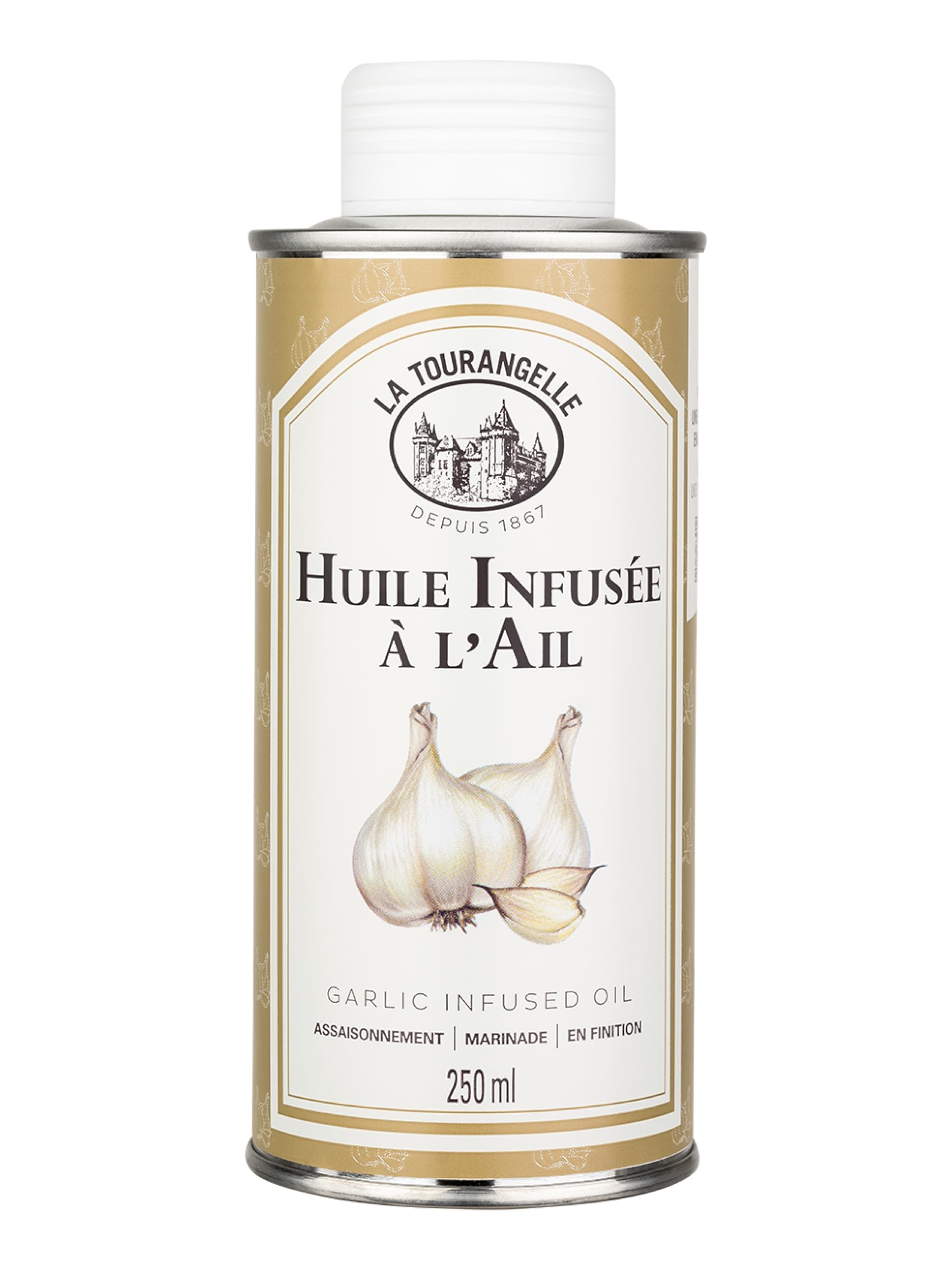 La Tourangelle - Huile infusée à l'ail - Véritable infusion naturelle - Goût naturel et authentique - Sans arômes ajoutés - 250ml - 1