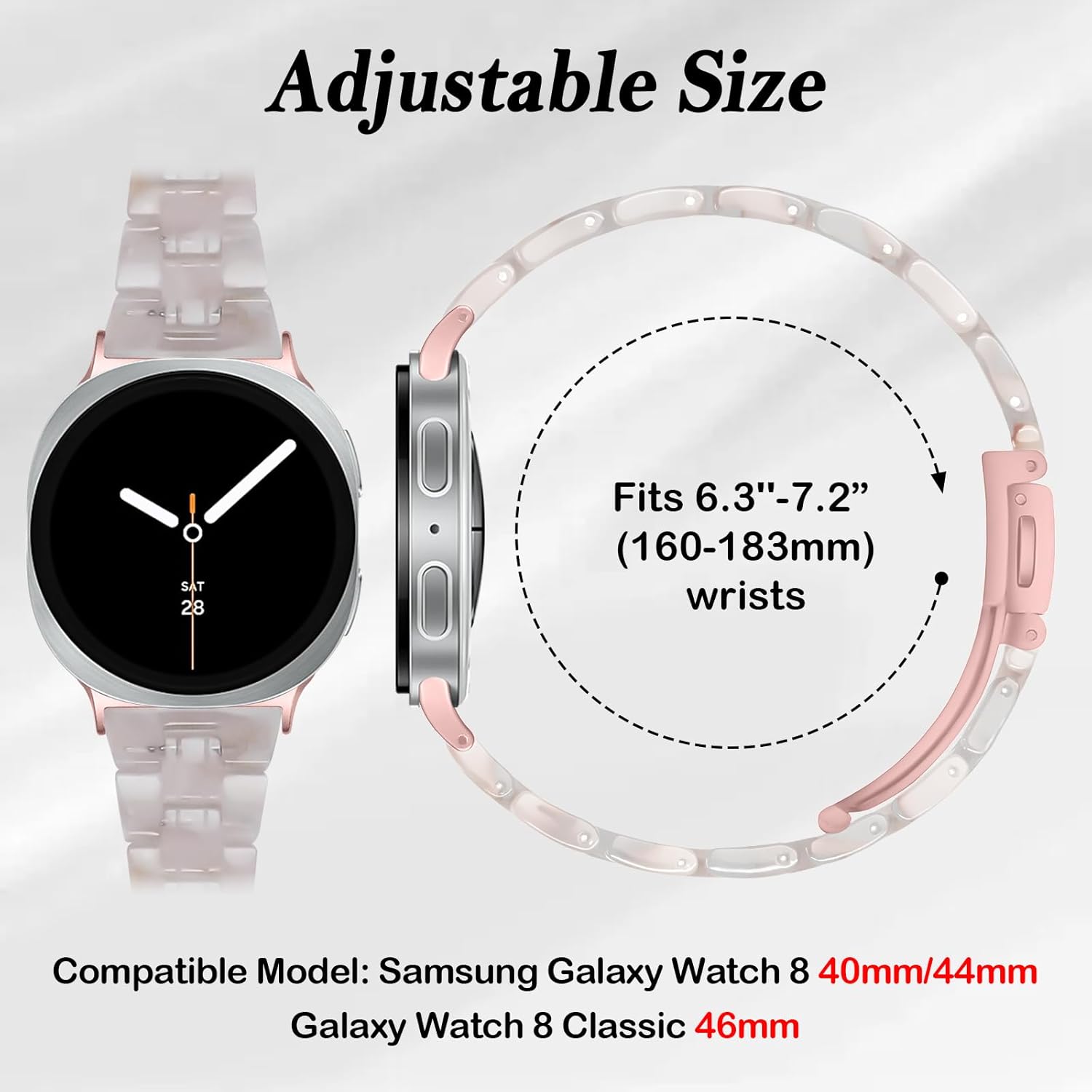 Resin Bands Compatible with Samsung Galaxy Watch 8 40mm 44mm/Galaxy Watch 8 Classic 46mm,Stylish Replacement Strap for Women Men - Image 5