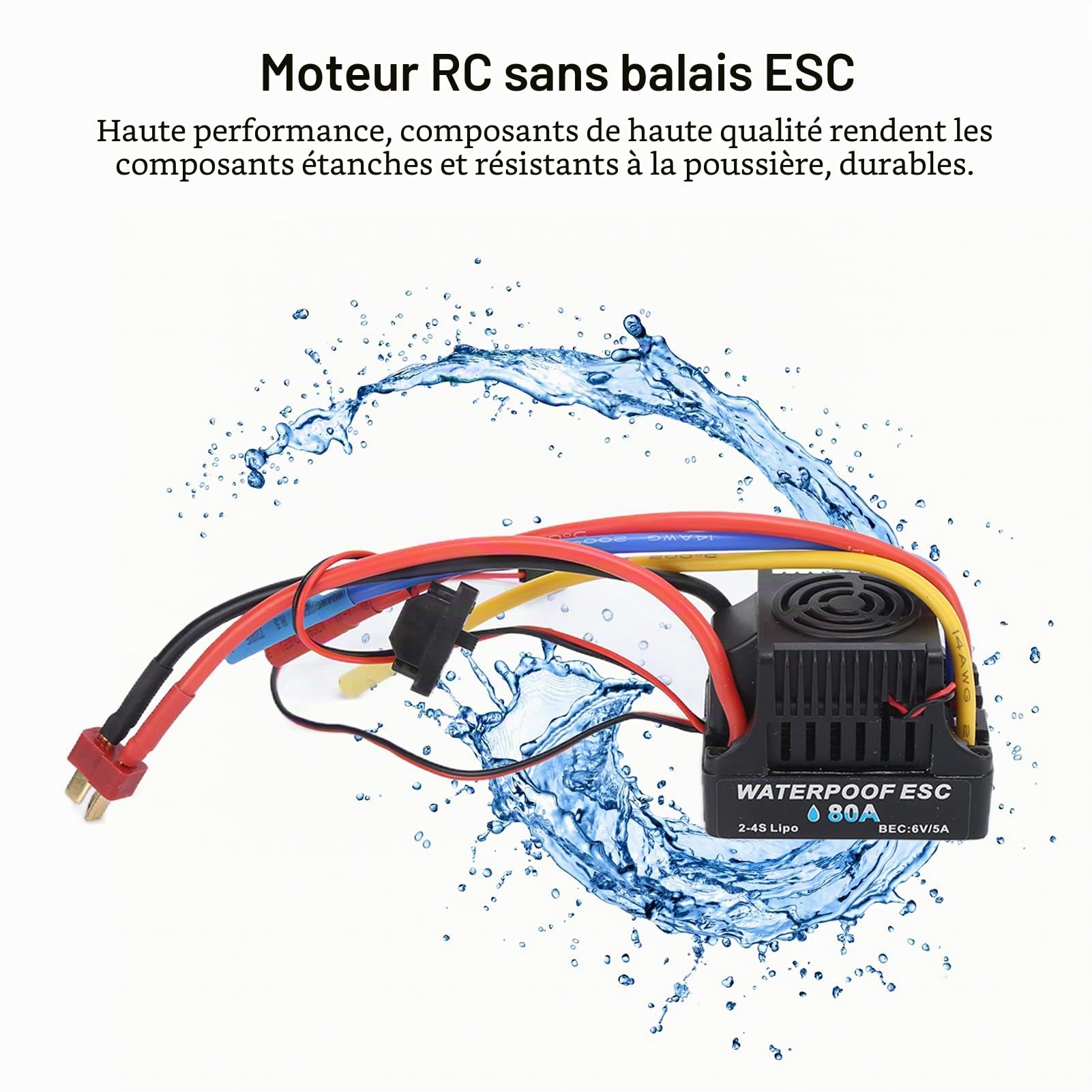 Contrôleur de vitesse électronique 80A ESC RC brushless pour voiture 1/8