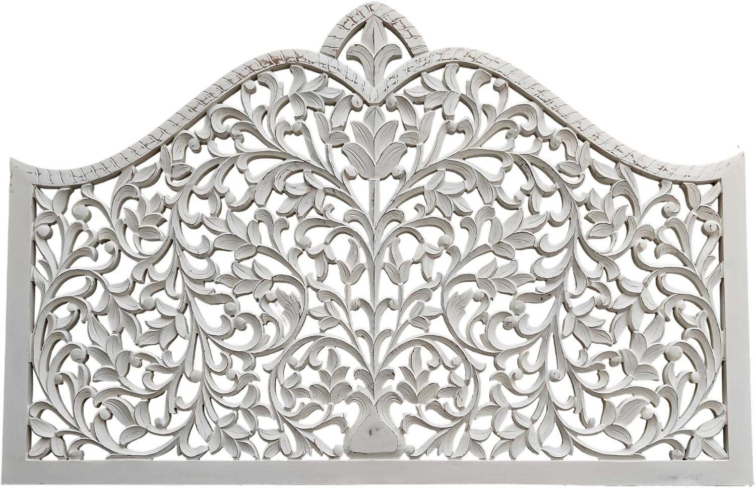 Hand Carved White Wash Texas Headboard Leaf Carving Bed Head Wall Art Hanging Home Bedroom Decoration Tropical Home Decor (Queen Size- 63x40x1 -inches) | Engineered Wood