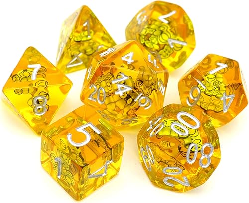 Haxtec Honey Bee - Juego de 7 dados poliédricos de resina amarilla rellenos para regalos de mazmorras y dragones, dados de avispón