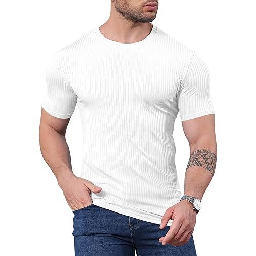 YKR Men's Muscle Shirt Workout Gym Shirts Crewneck Short Sleeve Slim Fit T Shirt