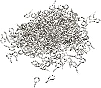 Vista 8 de uxcell 200 ganchos pequeños de ojo de tornillo con rosca, tornillos roscados, tornillo autorroscante de 0.31 x 0.39 pulgadas para hacer joyas, Plata