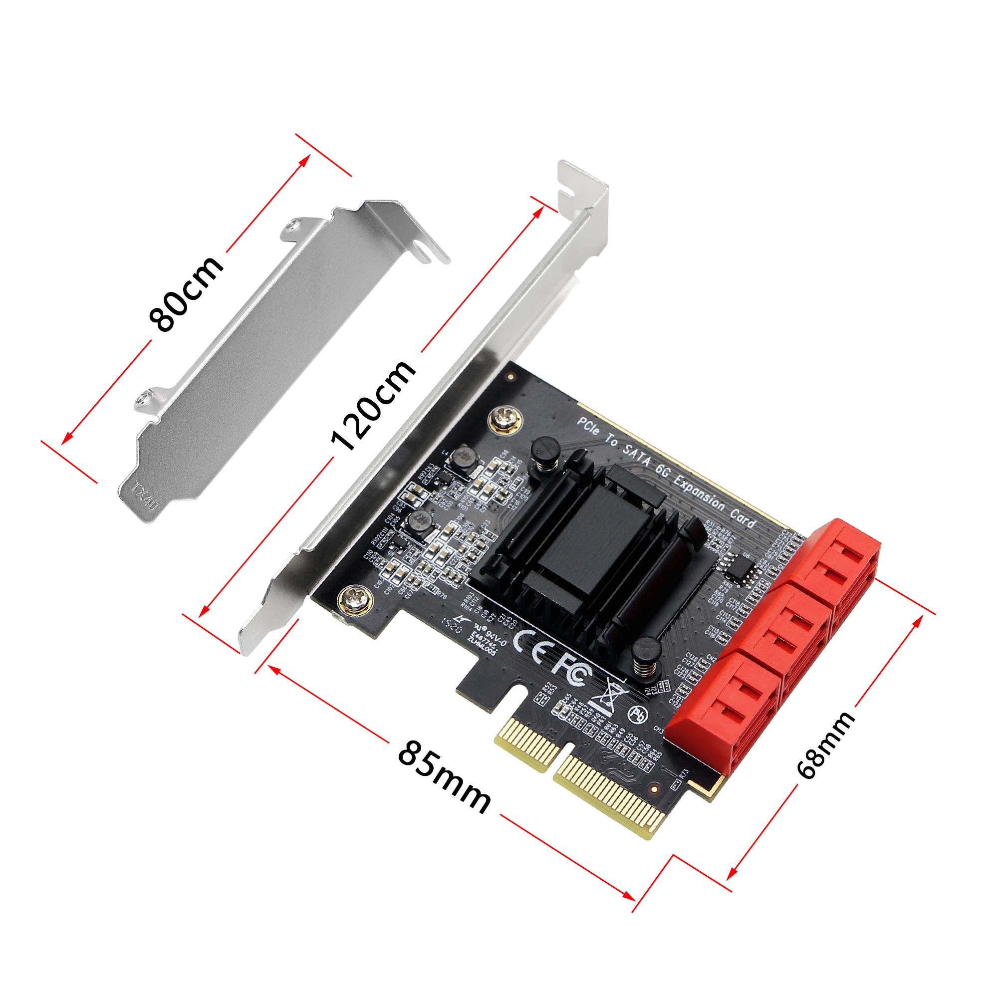 CERRXIAN Tarjeta adaptadora PCIE X4 a 6 SATA 3.0, para arranque de disco del sistema, compatible con modos RAID1, AHCI, SPAN, RAIDO4 (contiene 6 cables SATA)