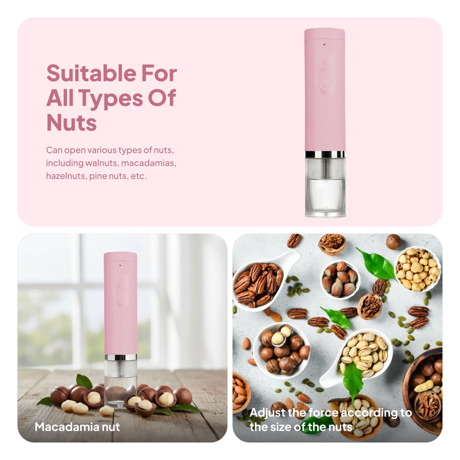Casse-noix électrique facile à utiliser - Outil de cuisine portable - Rose