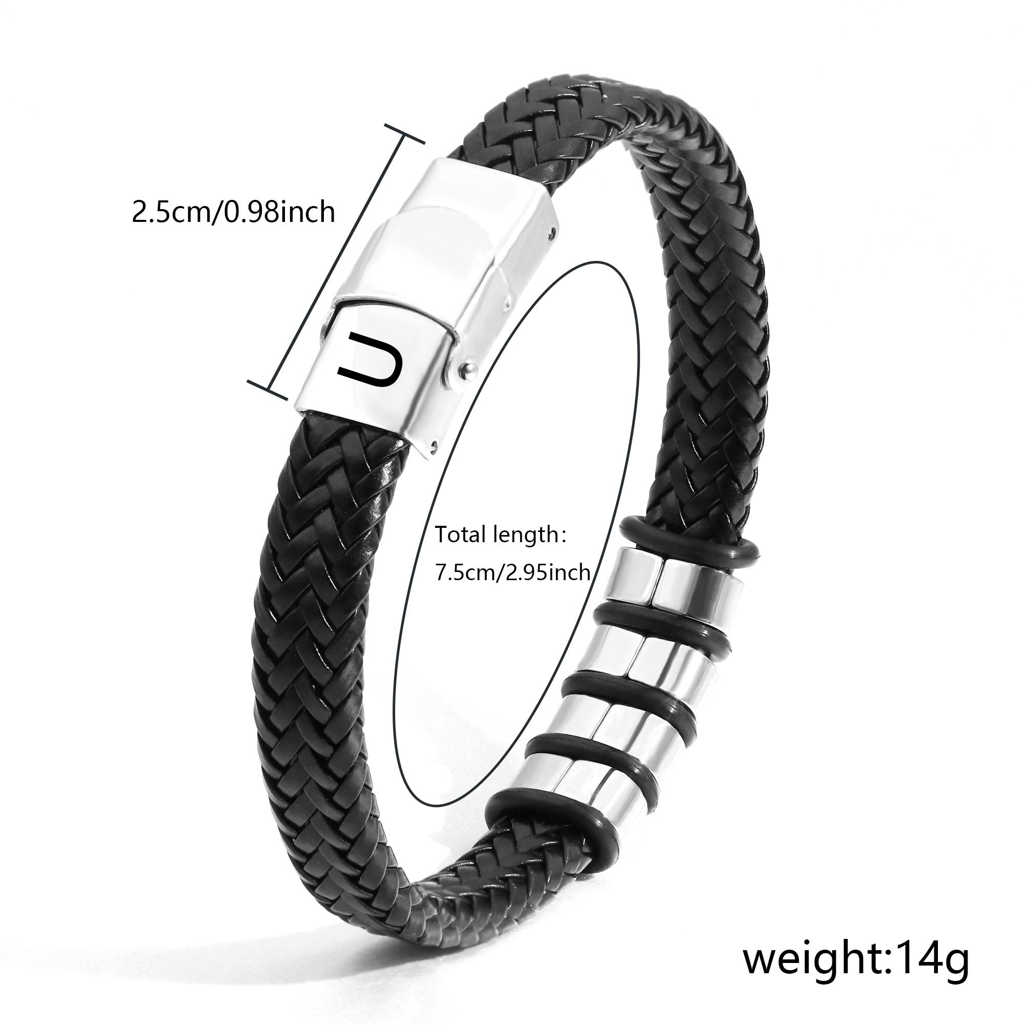 SAMINO Cuoio Nero 26 Bracciale Iniziale Per Il Mio Uomo Acciaio Inossidabile A-Z Lettera Charm Bracciale Intrecciato Per I Regali A Lui
