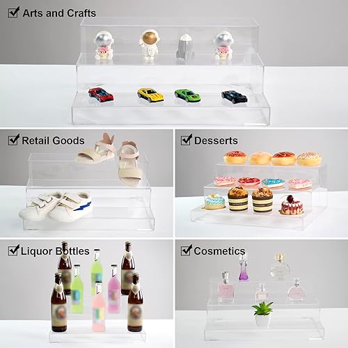 Miniatura 4 de Estante de 3 niveles montado para botellas, expositor de acrílico transparente para joyas, pop, botellas, cupcakescoleccionables, soporte de