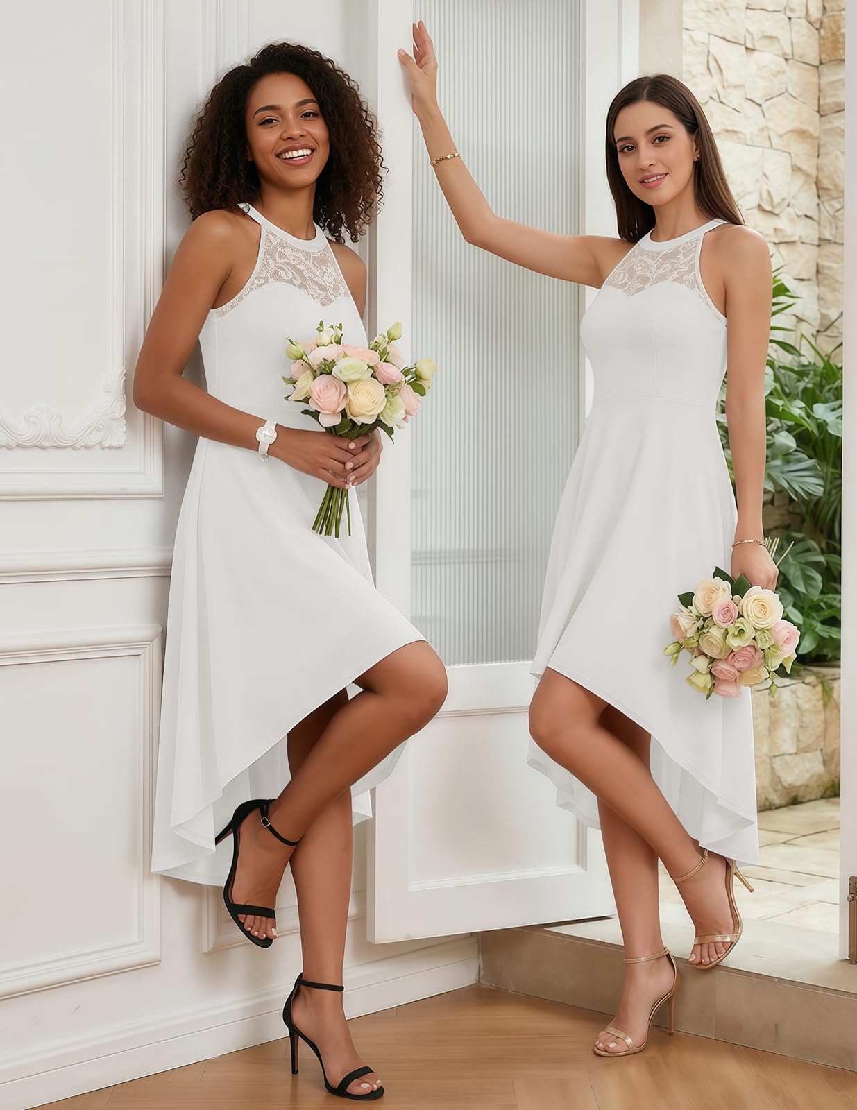Bbonlinedress Abito Estivo delle Donne Halter Alto Basso Abito da Cocktail Abiti Festivi Abito da Sposa Abiti da Sera Eleganti per Matrimonio-1Ivory 3XL
