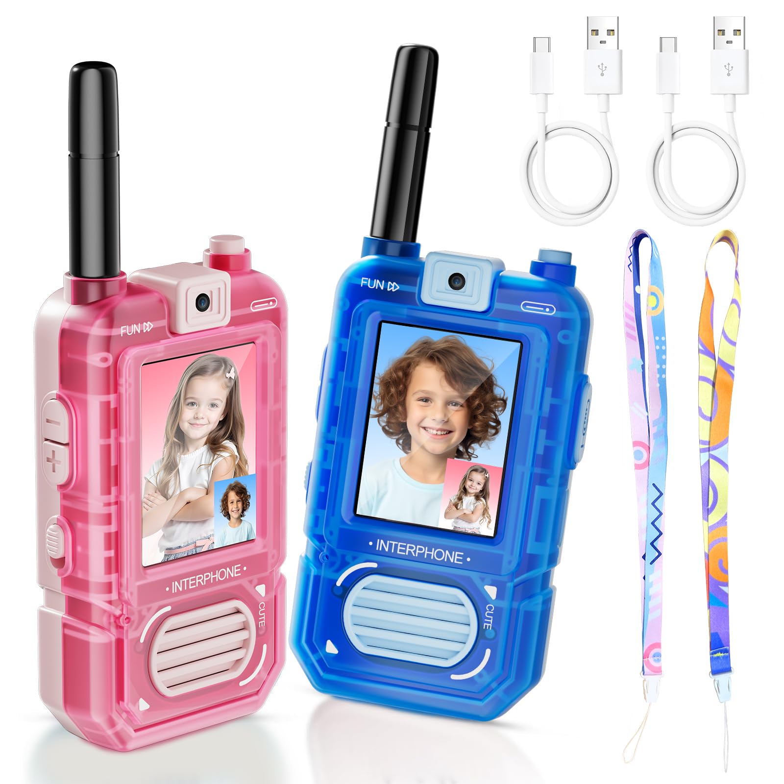 Kids Video Walkie Talkies 2-Pack, equipped with 180-degree rotating HD cameras,no WiFi connection required