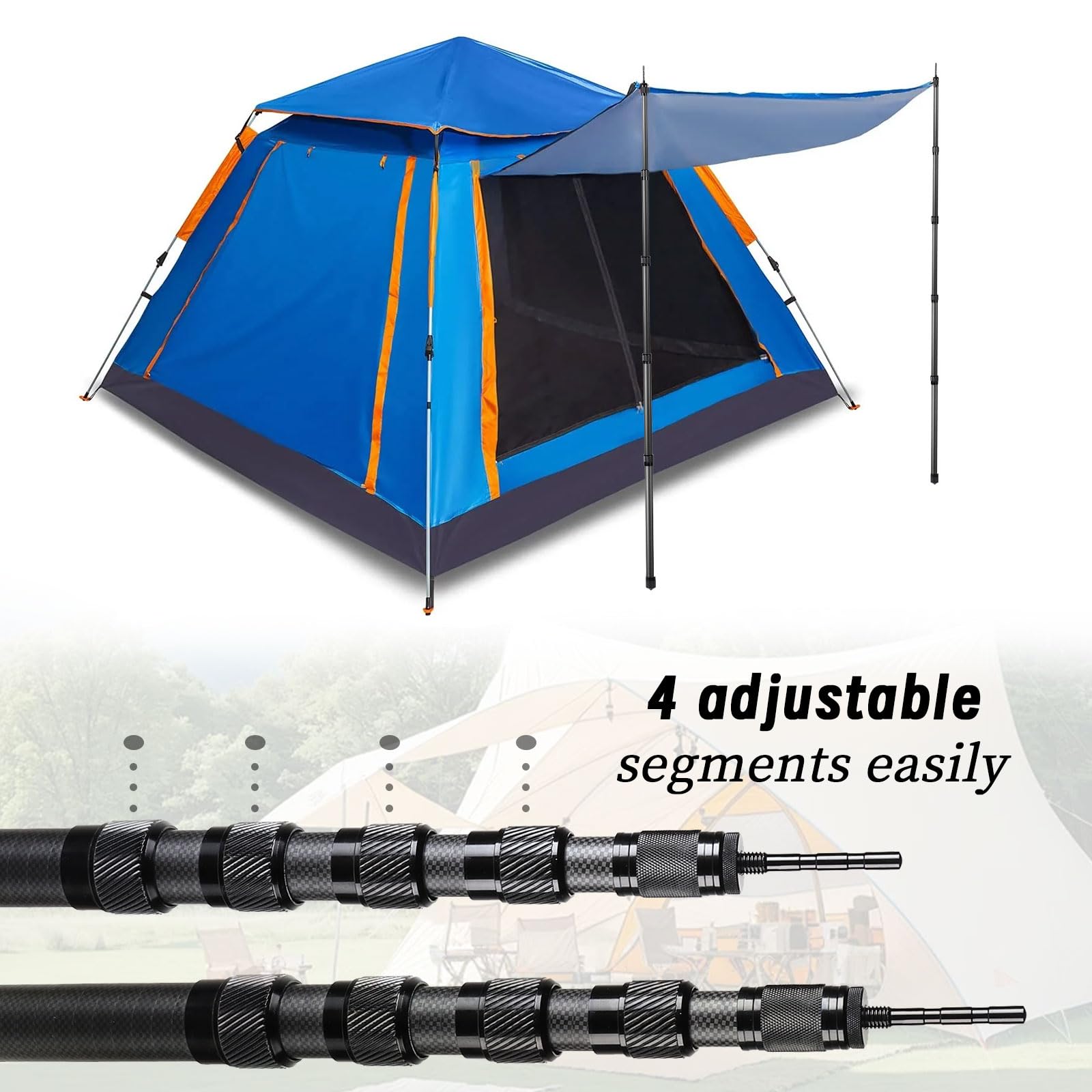lalago 2er Set Kohlefaser Zeltstange Teleskop, Verstellbares Teleskopstange für Zelte, Ultraleichte Ultrastarke Markise Stangen, Teleskopierbare Zeltstangen, Sonnensegel Stange für Camping