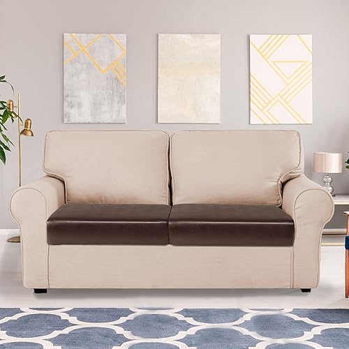 Miniatura 6 de Fundas de cojín de piel sintética para sofá, funda de asiento de sofá con parte inferior elástica, impermeable, protector de muebles para reemplazo