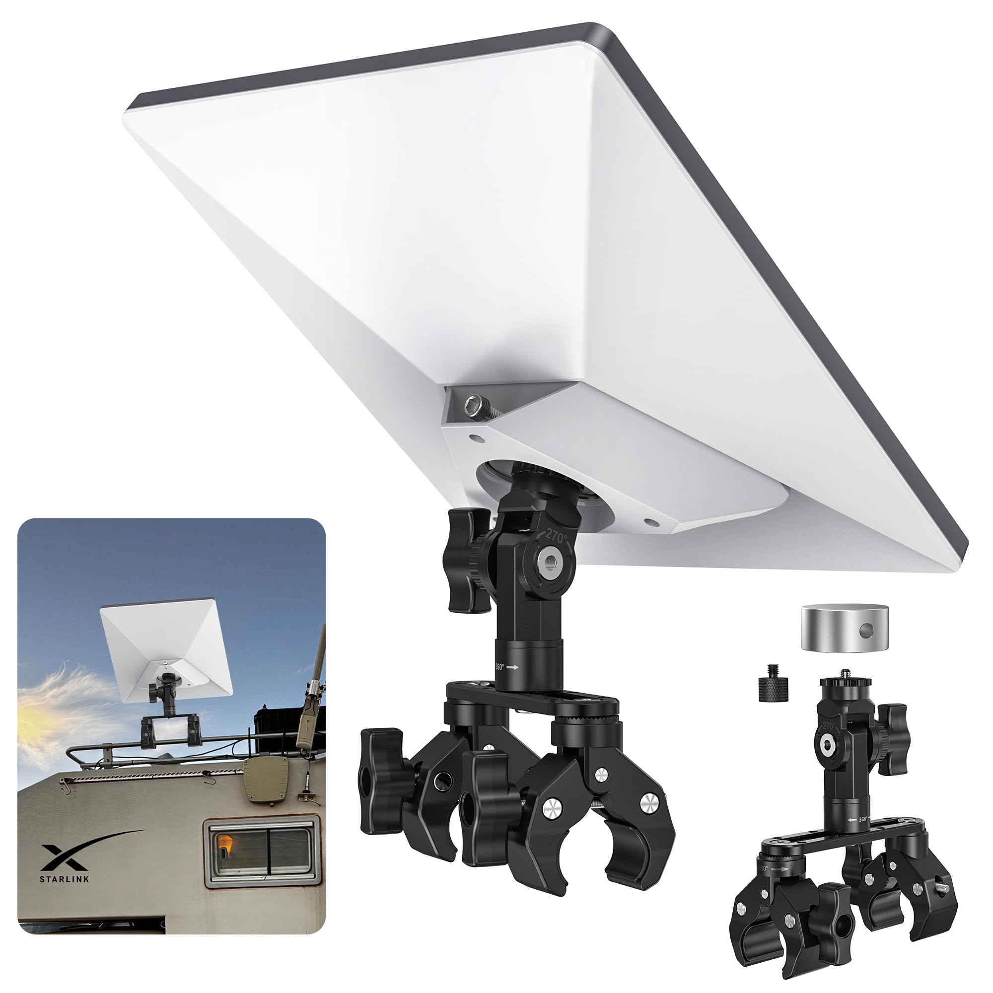 Supporto regolabile in alluminio a doppio morsetto per Starlink Mini