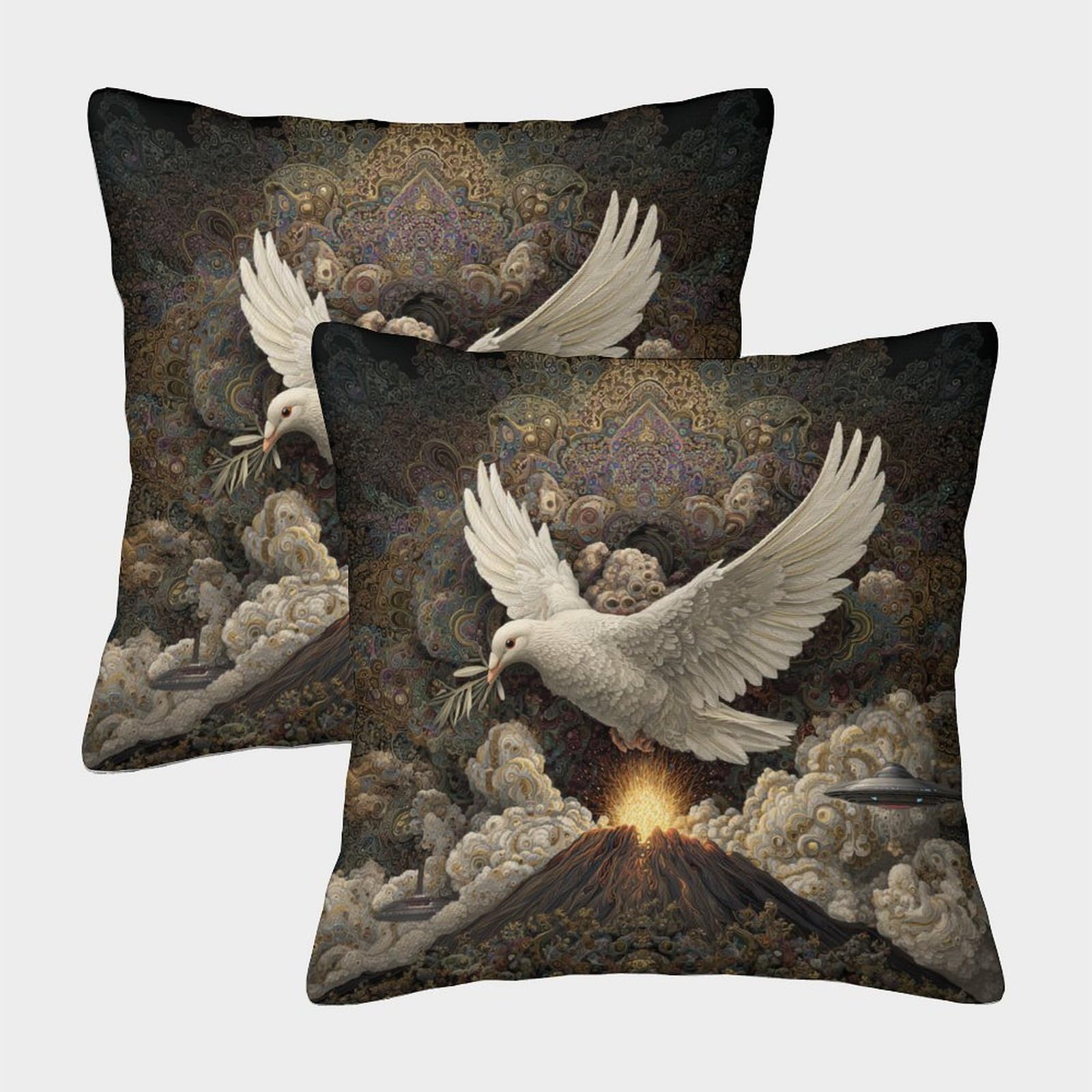 kaiyun 2 Pack Throw Pillowcase 40x40cmWhite Doves, Erupting Volcano Pattern Cushion Cover Home Decoration