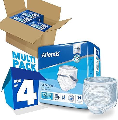 Miniatura 3 de Attends Ropa interior para el cuidado de la incontinencia para adultos, extra, XL, blanco, 56 unidades, paquete de 4