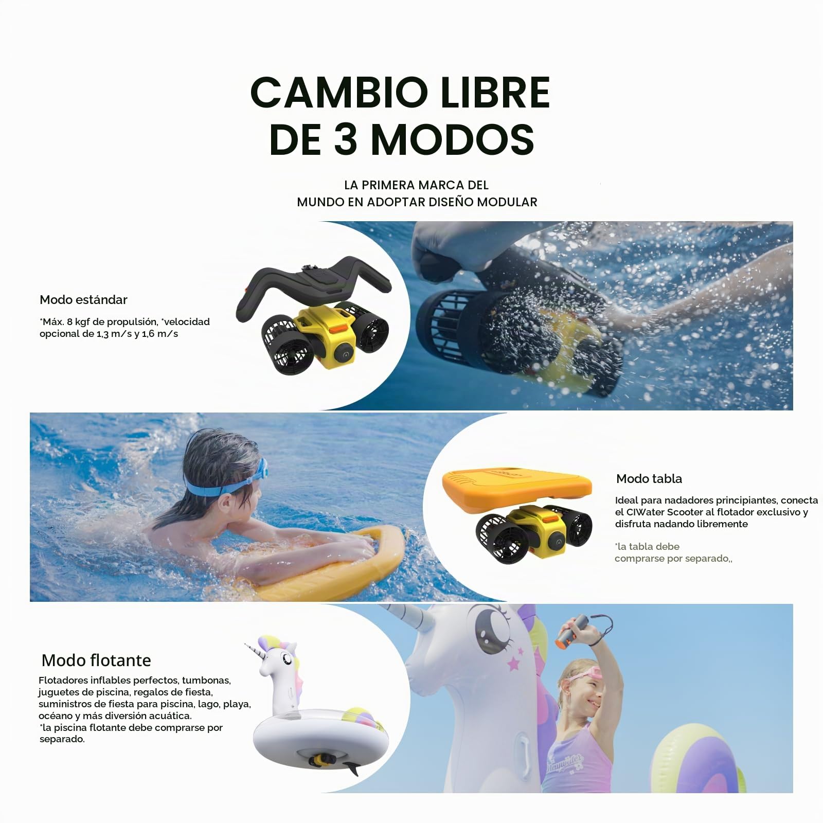 LEFEET C1 Scooter Subacuático Motores duales: Scooters con duración máxima de batería de 60 min, IPX8 30 M a Prueba de Agua para Deportes acuáticos, Buceo en Piscina, Buceo para niños/Adultos (Jaune)