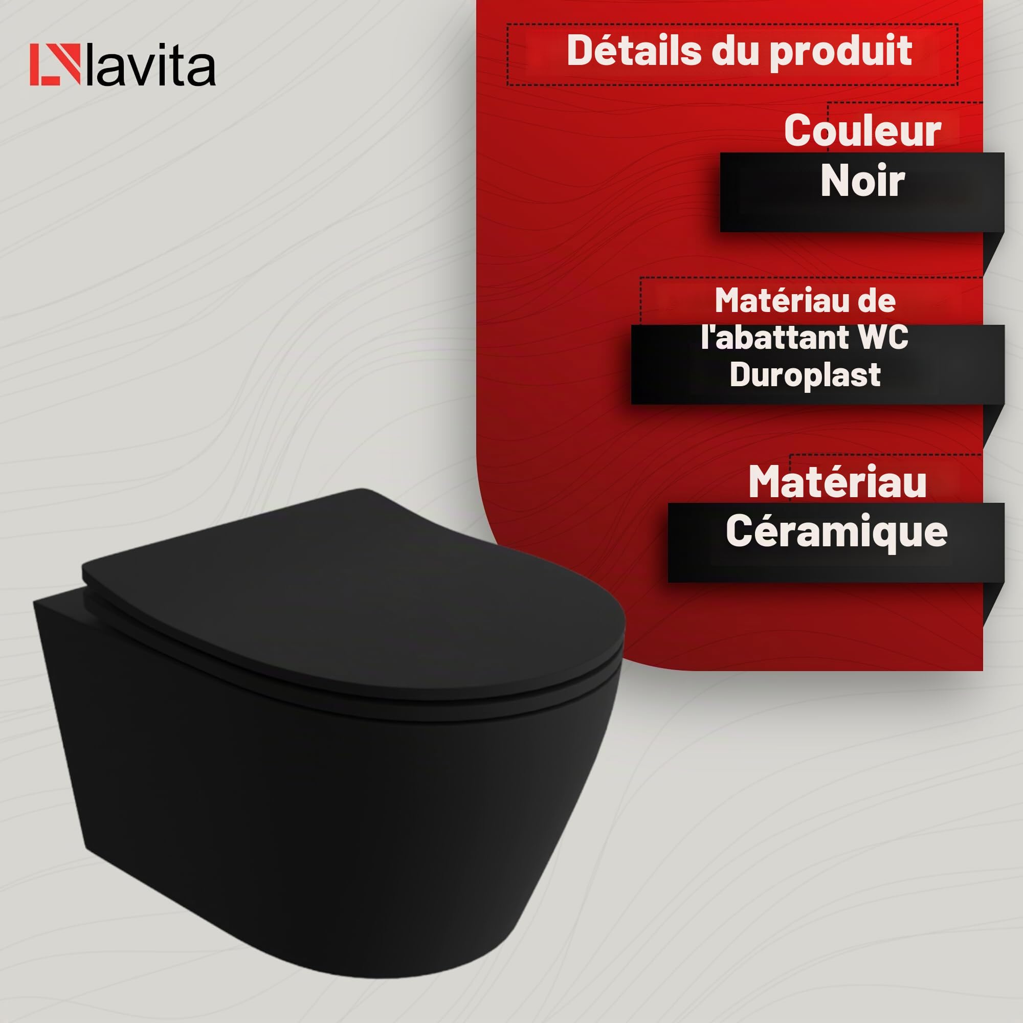 Lavita Duofix Basic voorwandelement + wandtoilet Brava zwart randloos + wc-bril met softclose + bedieningsplaat Delta 25 zwarte knop Complete set inbouwreservoir toilet