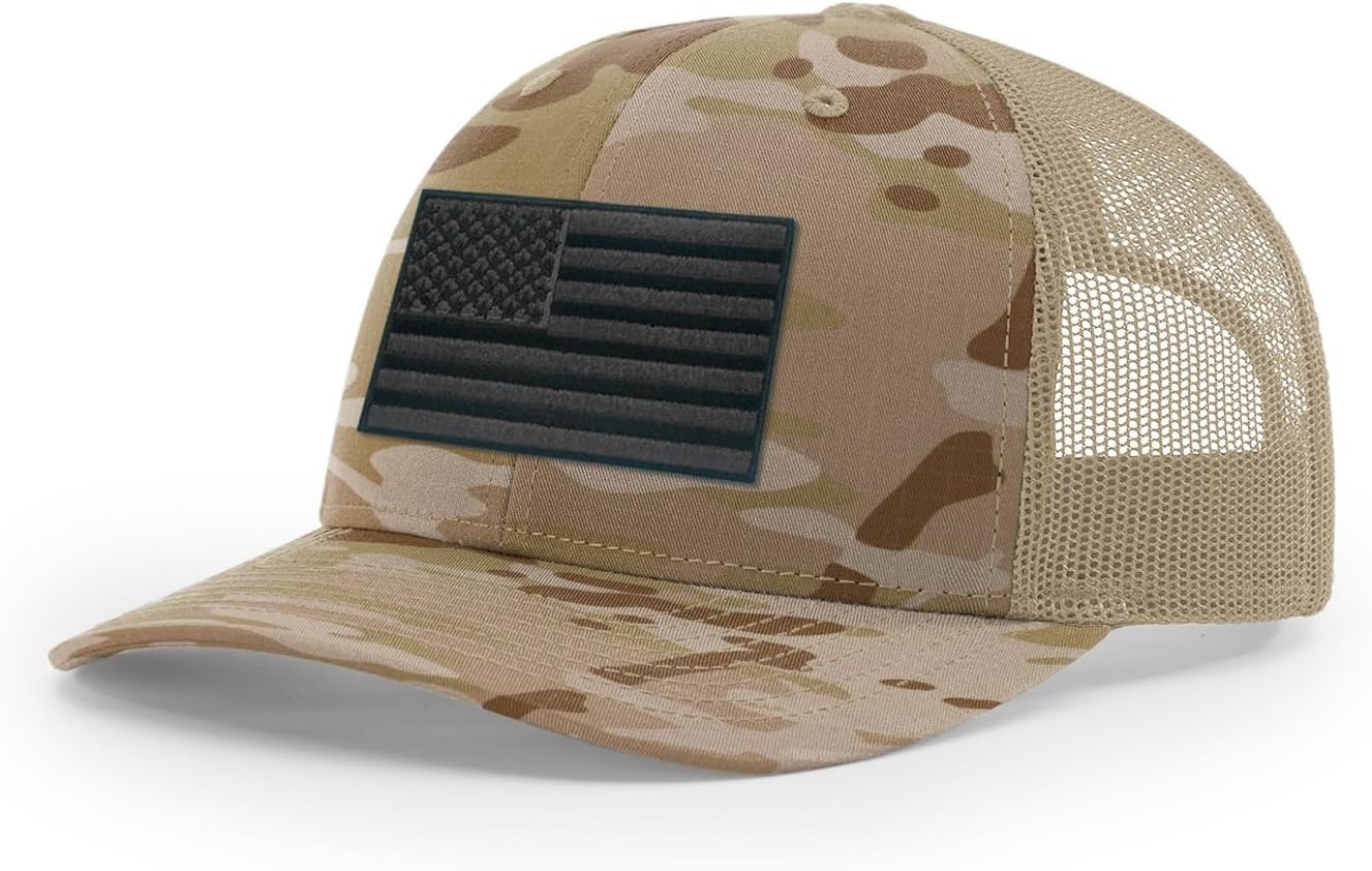 Joe's USA Richardson 112 Trucker Hat - Structured Six Panel Richardson Premium Tactical USA Flag Caps