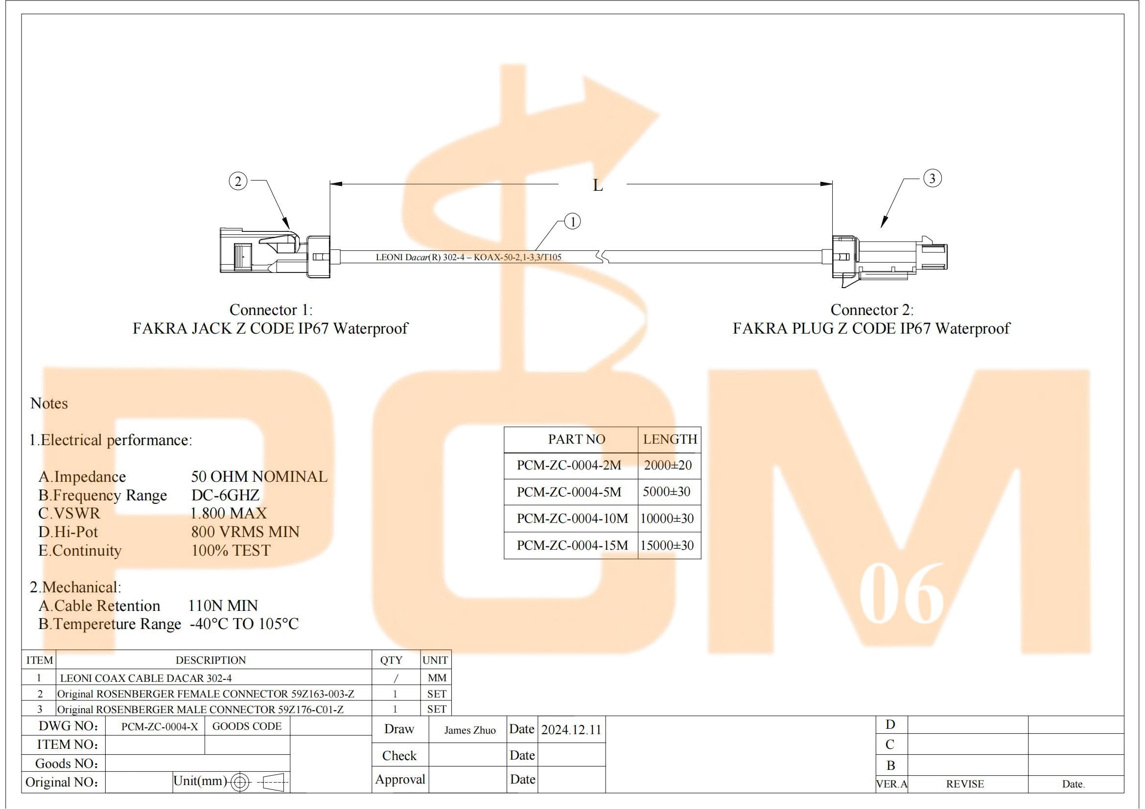 Fakra Antena Rosenberger - Cable coaxial RF impermeable IP67, conector Z macho a hembra, cable de extensión 59Z176-C01-Z a 59Z163-003-Z para cámaras FPD-Link III/GMSL2 (2 m)
