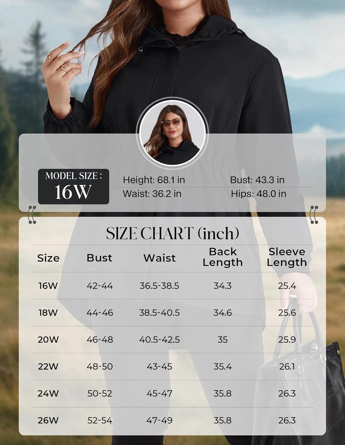 Hanna Nikole Women's Long Rain Jacket Plus Size Fleece Lined Waterproof Hooded Rain Coat Lightweight Pockets Windbreaker Trip - Image 6